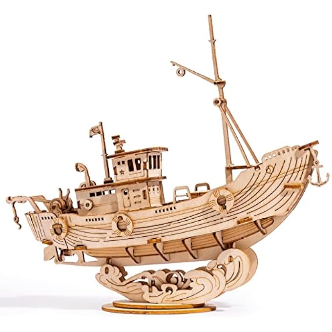 ROKR 3D WOODEN PUZZLE FOR ADULTS, FAMILY PUZZLES & WATERCRAFT SHIP ROOM DECOR, GIFTS FOR WOMEN AND MEN - FISHING SHIP - Image 1